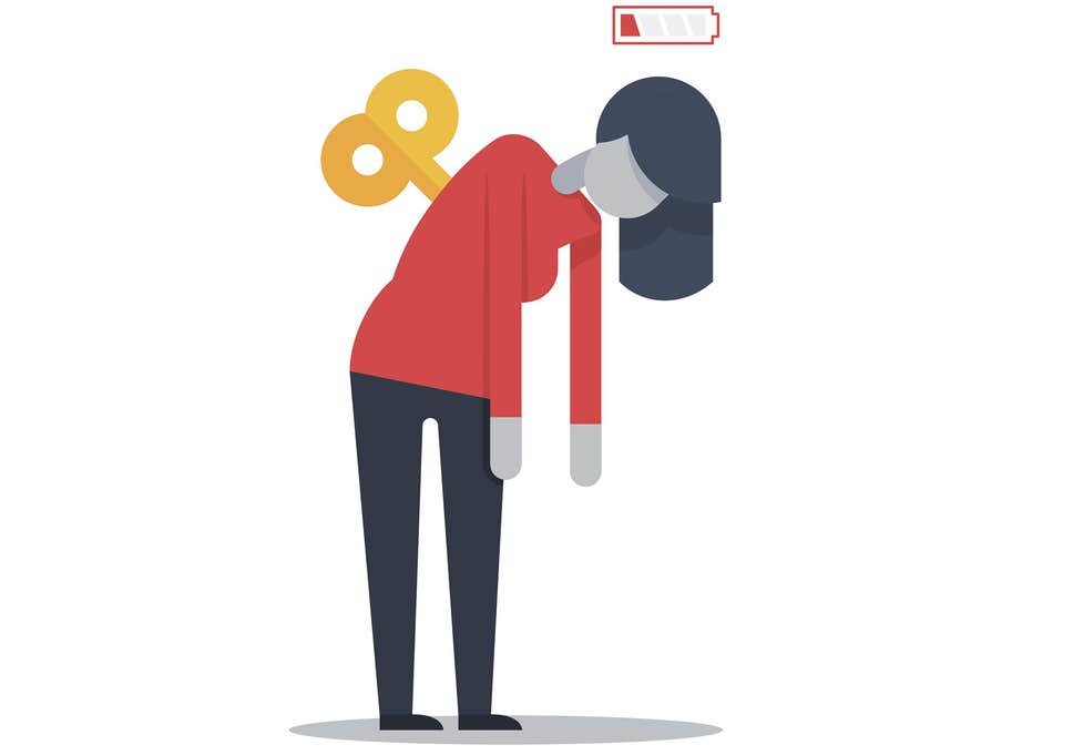 picture of a woman with a low battery over her head showing compassion fatigue