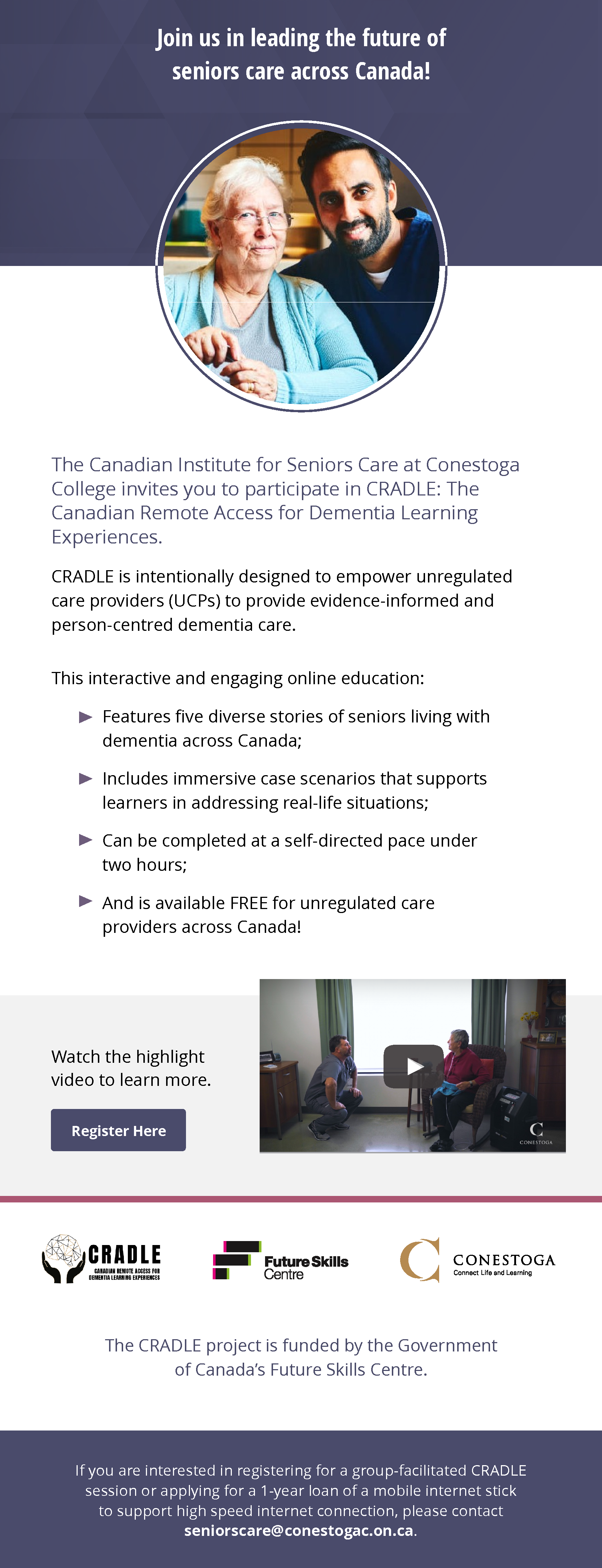 image of Conestoga College CRADLE Program with link to register